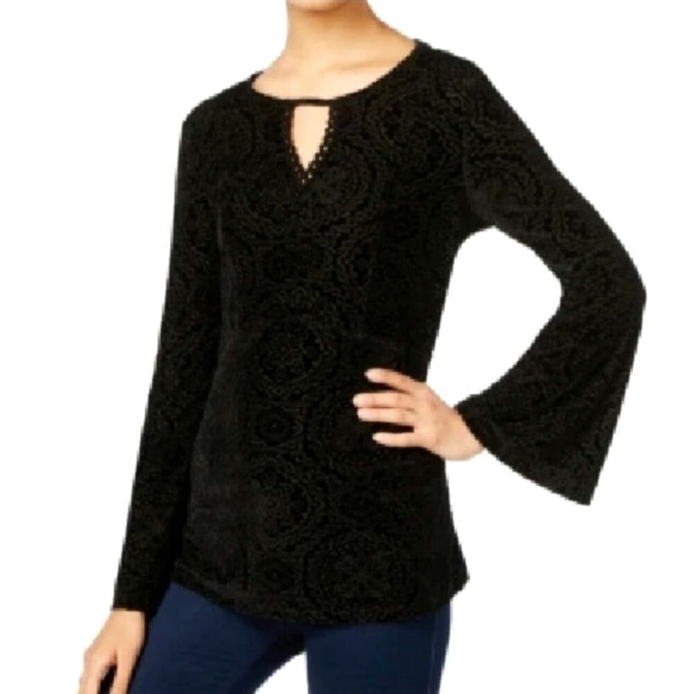 Style & Co. Velvet Burnout Top Women's Sz L Bell Sleeve Whimsigoth Fairy Grunge